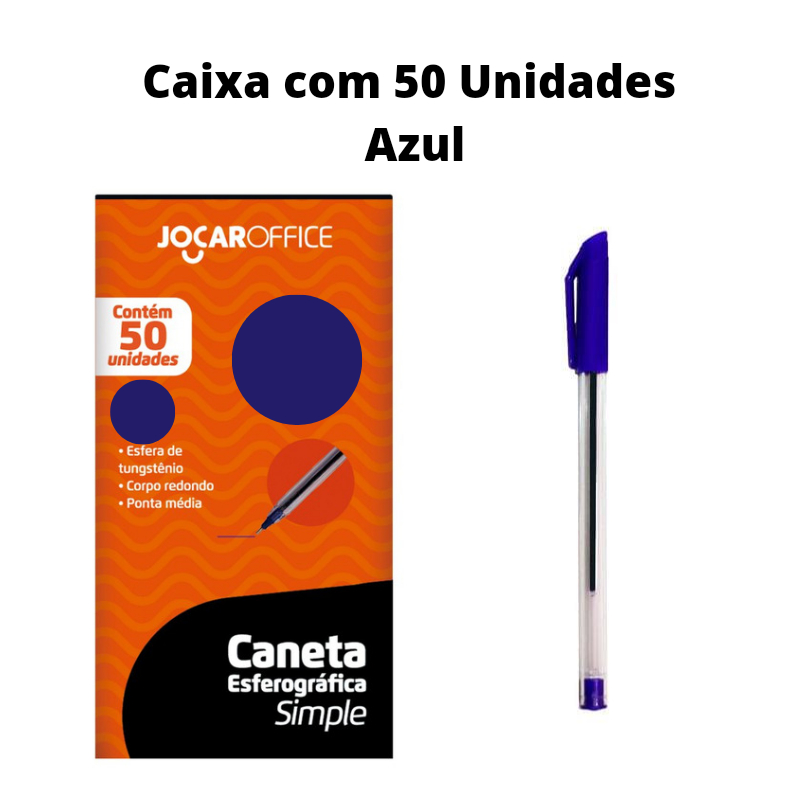Kit 50 Unidades Caneta Esferográfica Simple Azul Preta Vermelha Escolar Escritório Leo&Leo