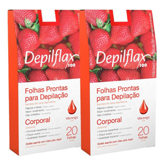 Folhas Prontas Para Depilação Corporal Morango Depilflax Cera Depilatoria Profissional 20un - Kit 2 Caixas