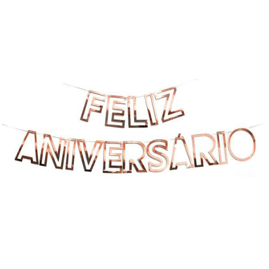 Faixa Feliz Aniversário Letras Vazada Metalizada Luxo Top