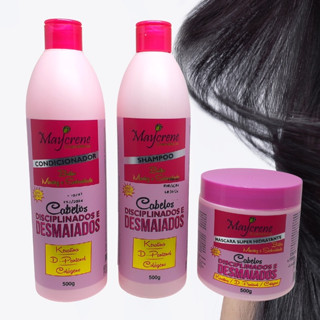 Kit Cabelos Desmaiados e Disciplinados 500g Maycrene Menos Volume Mais Liso para Cabelos Ressecados Shampoo, Condicionador e Máscara