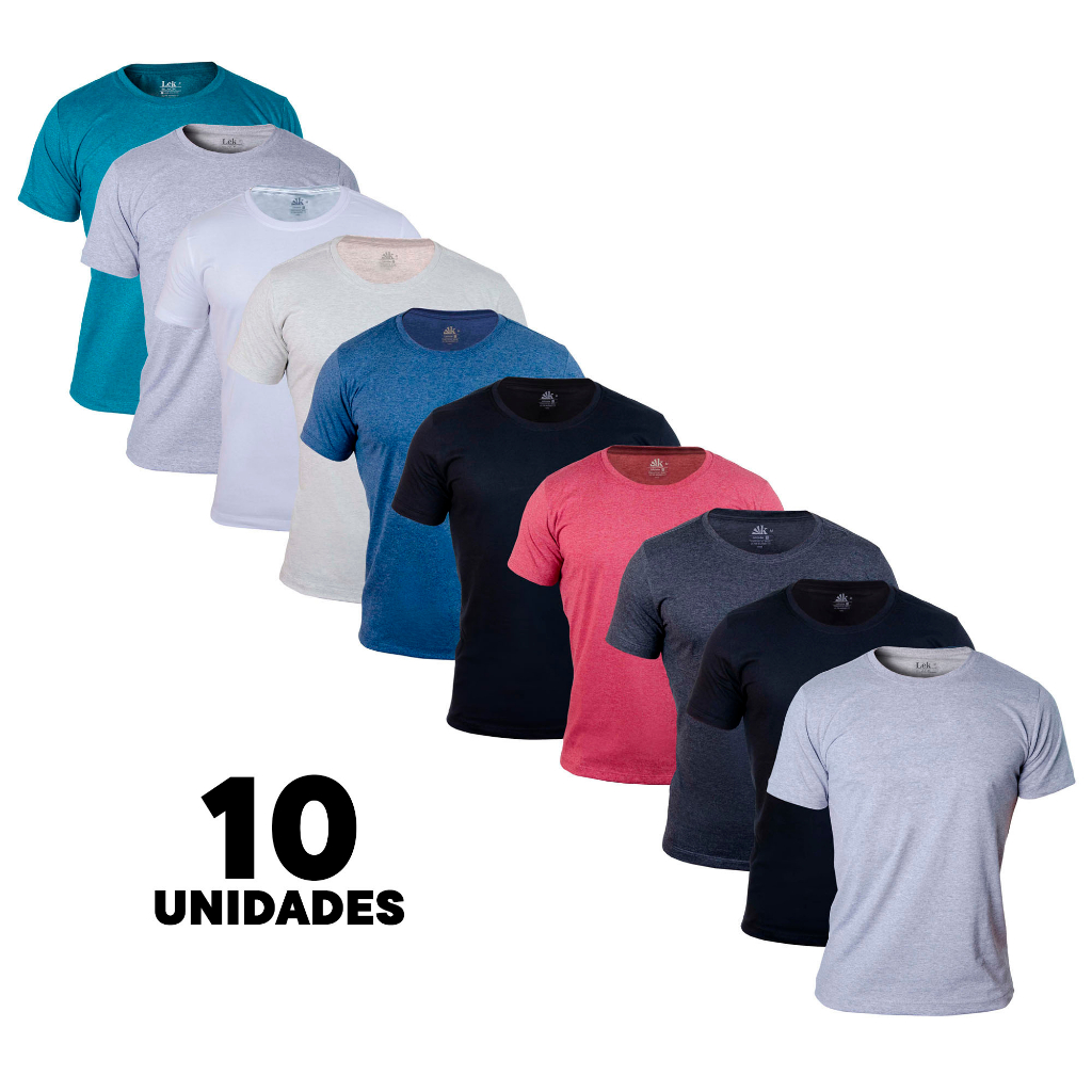 Kit 10 Camisetas Masculinas Básicas Lisas Camisa Gola Redonda em Malha Algodão Premium