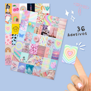 Adesivo Aesthetic VSCO Tumblr Pastel com 36 unidades para Planner Bullet Journal Bujo Agenda Caderno Stickers Scrapbook