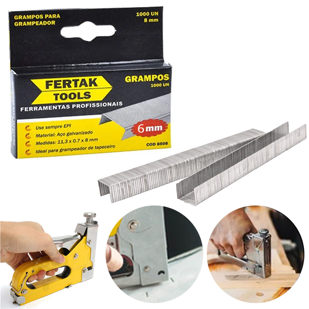 Grampo 6mm P/ Grampeador Manual Estofado Tapeçaria 1000 Pcs