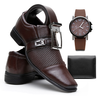 Sapato Social Masculino Cor Café + Cinto + Carteira + Relógio em Oferta na Shopee
