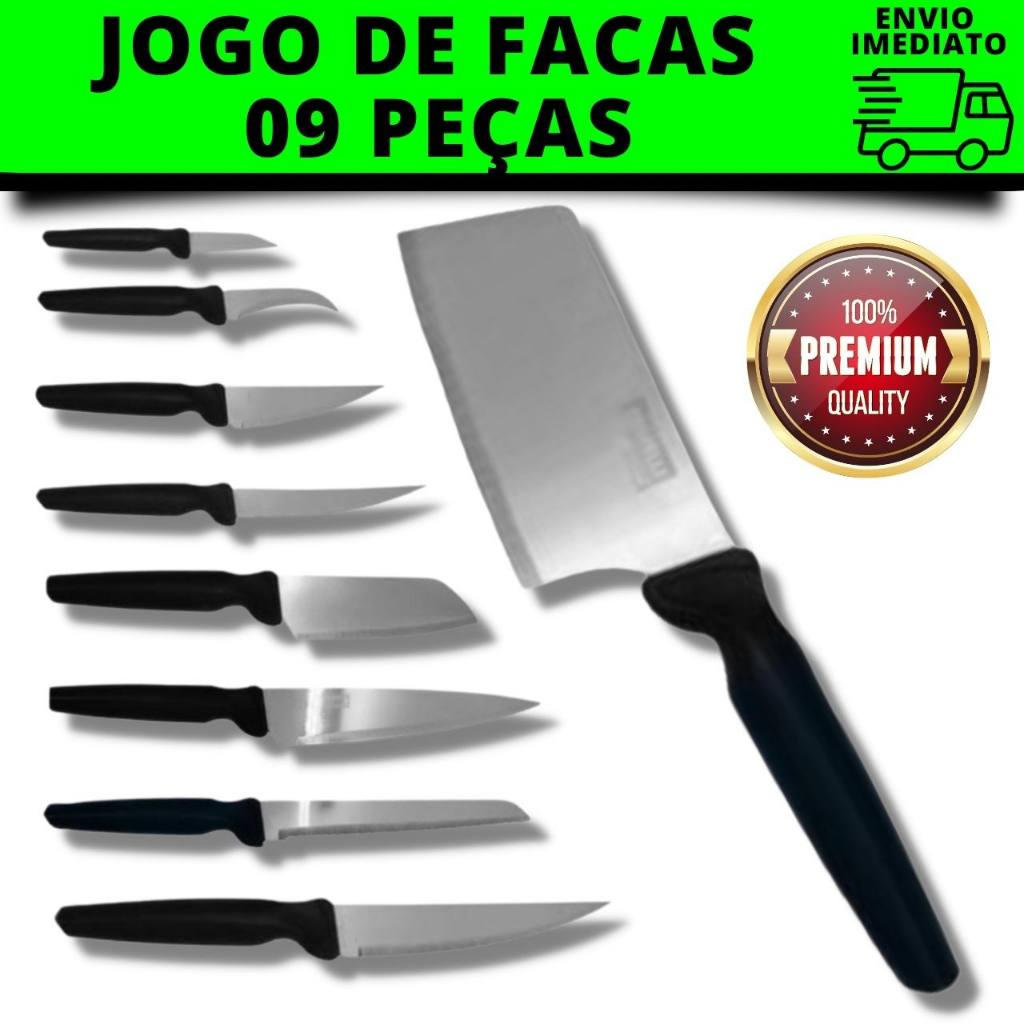 Faqueiro Aço Inox 9 Peças Jogo De Facas Faqueiro Plenus Aço Inox Para Churrasco Cozinha e Cortes Em Geral