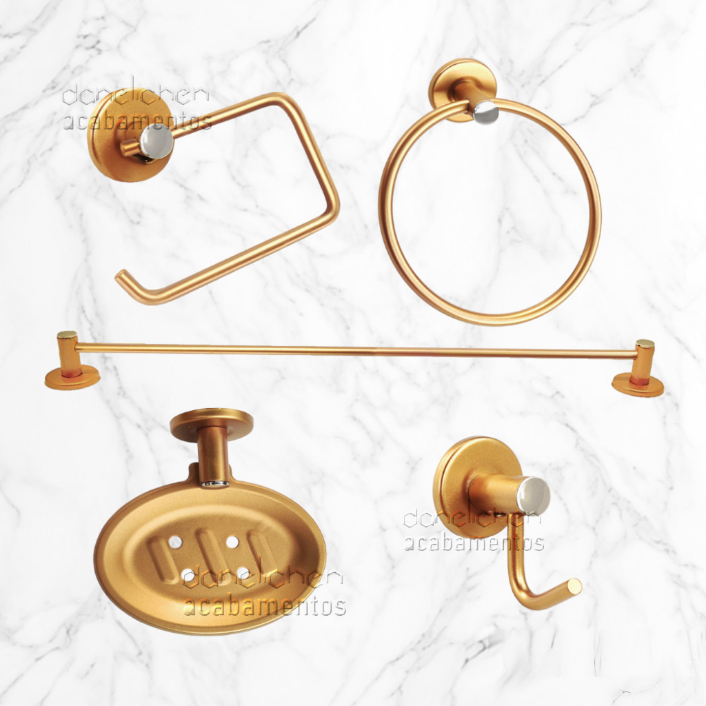 Kit Banheiro Dourado Metal Saboneteira INOX Lavabo Dourado Barato Acessórios para Banheiro Dourado Lavabo Metal