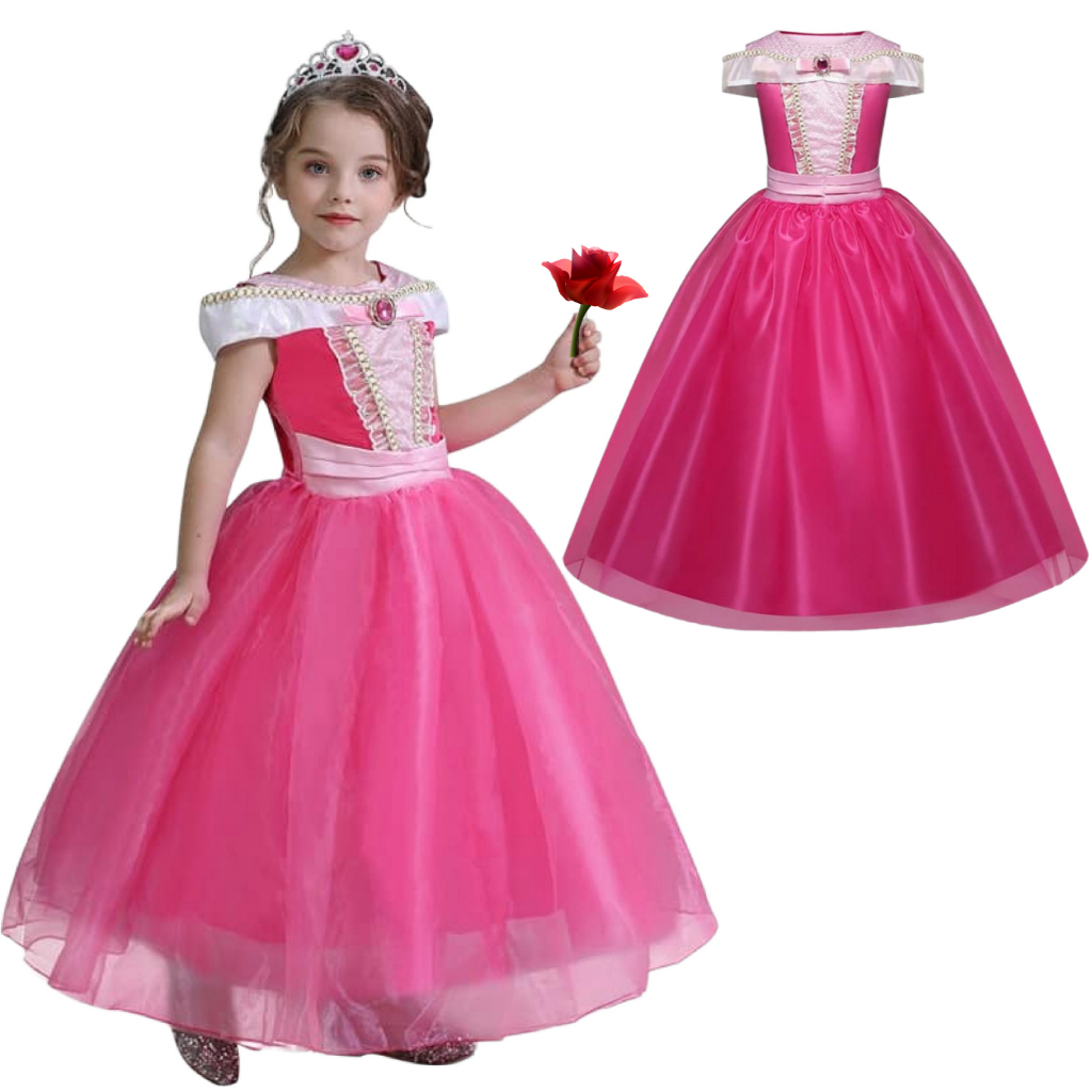Vestido Fantasia Princesa Bela Aurora Pink Rosa Festa Clássico Luxo Bela Adormecida em Oferta na Shopee