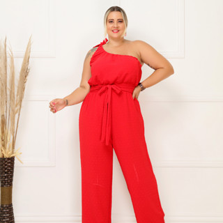 Macacão Plus Size Um ombro só Tecido Duna pipoca m208