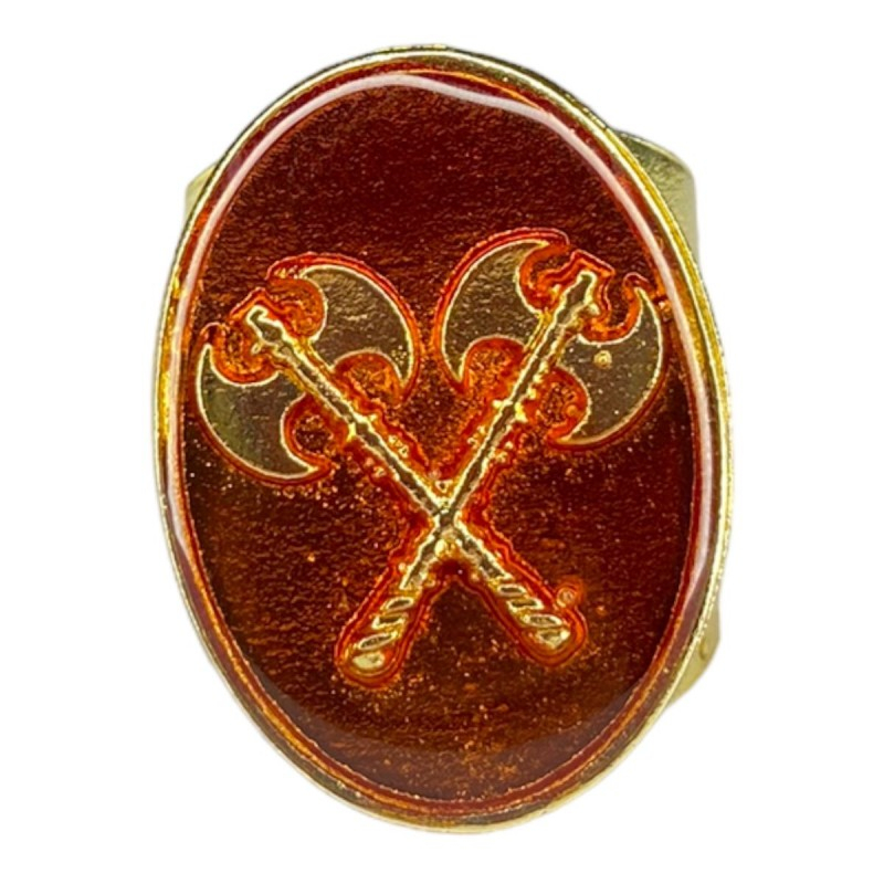 Anel Ajustável Machado de Xangô Marrom e Dourado 2,7 cm – Justiça, Proteção e Força dos Orixás