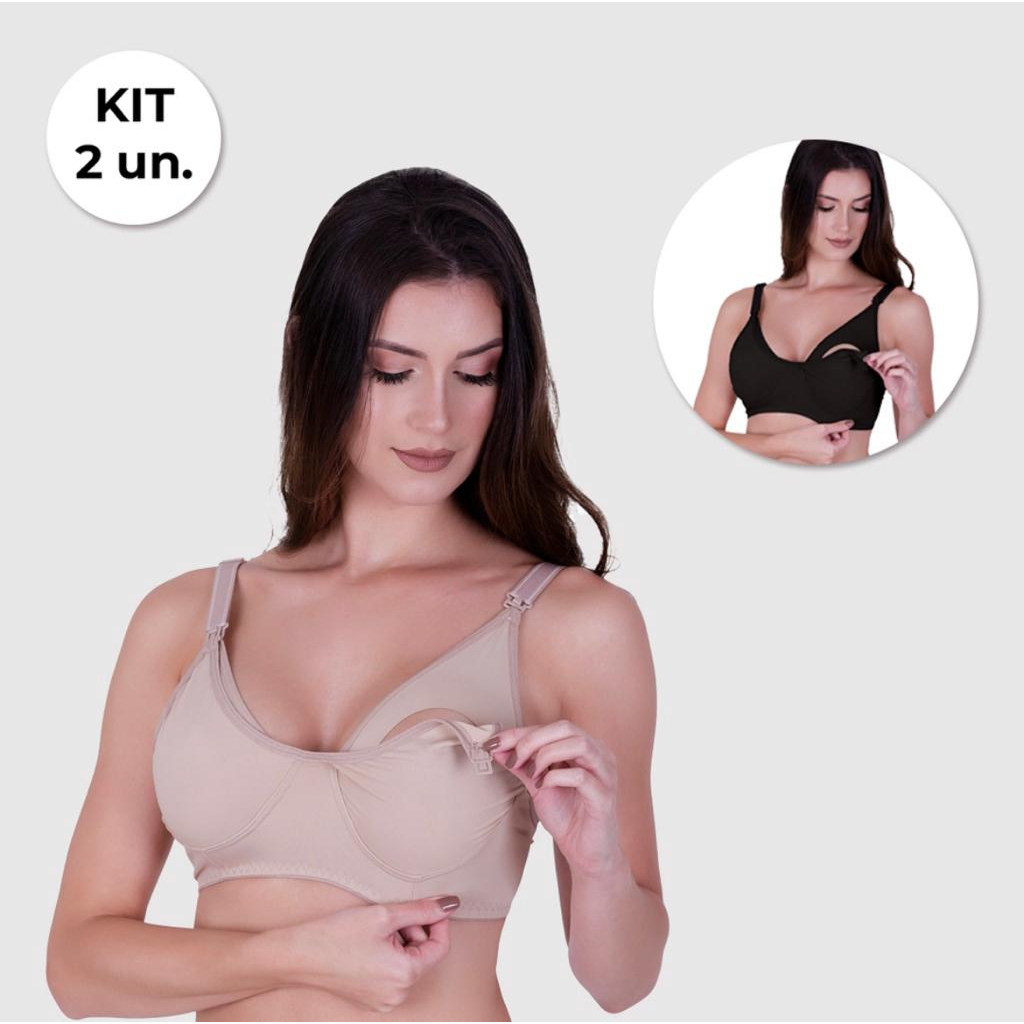 Kit com 2 unidades de Sutiã Amamentação Alça Abre Fácil Reforçada Microfibra Gestante Grávida. em Oferta na Shopee