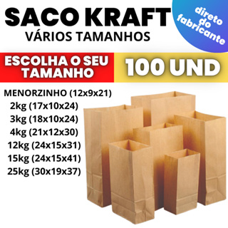 Saco Kraft Embalagem de Papel Craft Para Delivery com 100 Unidades em Oferta na Shopee