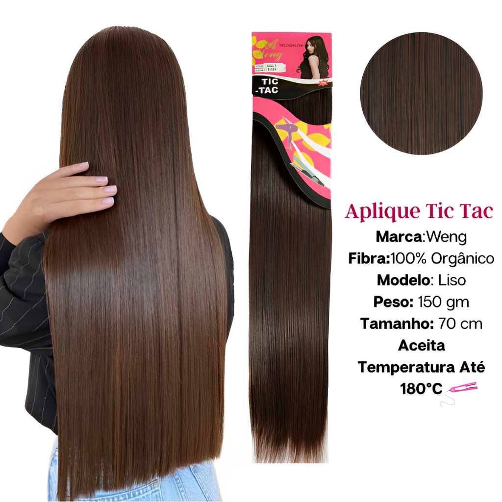 Aplique Tic Tac Cabelo Orgânico Liso150 Gramas 70 Cm