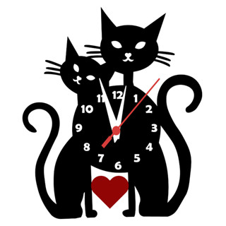 Relógio de Parede Silêncioso Dois Gatos Pet Love Coração MDF Silencioso Decoração Casa Sala Quarto Pet Shop.