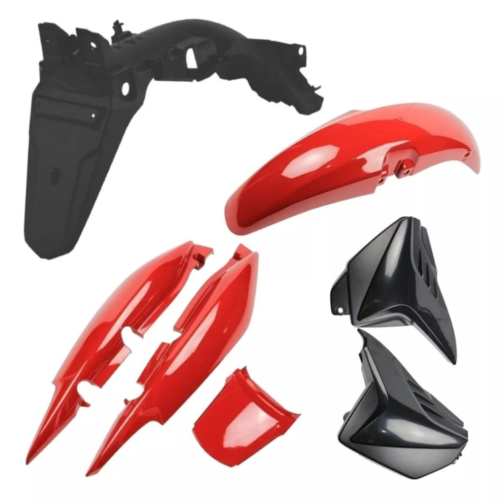 Kit Carenagem plástico Fan 125 2009 a 2013 Tampa Lateral + Para-lama Diant + Rabeta+Para Lama Traseiro Vermelho Maceió