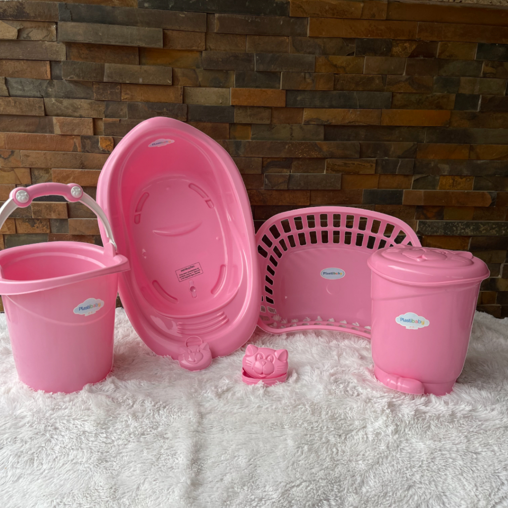 Kit Bebê Banho Banheira Saboneteira Lixeira Cesto Roupa Balde Ofurô  6 ITENS