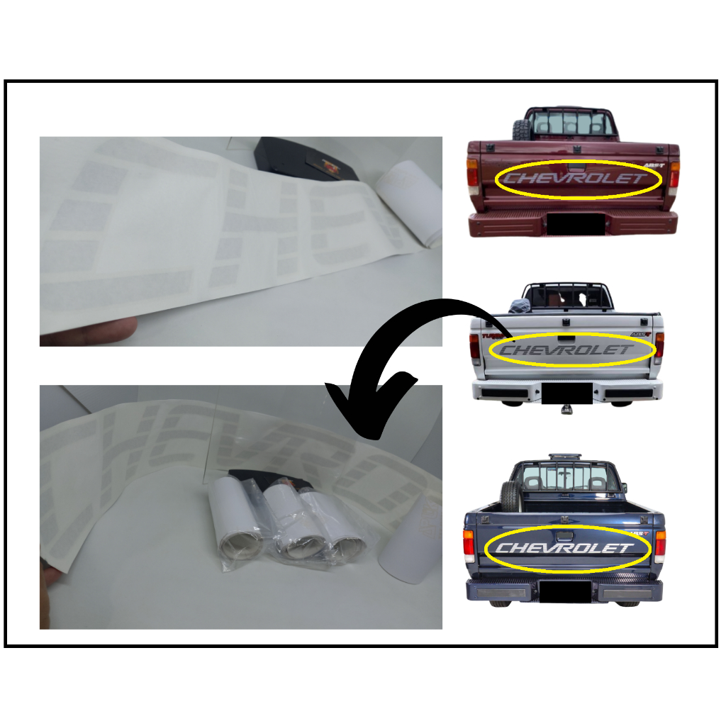 Adesivo Chevrolet Caçamba D20 - (Adesivo Em Recorte Vazado) Adesivo Emblema Escrita CHEVROLET D20