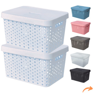 Kit 2 Cestos Organizadores com Tampa 17 Litros 36x27x20 Caixa Multiuso