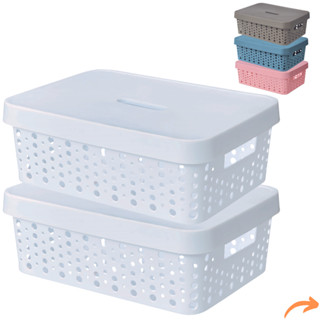 Kit 2 Cestos Organizadores com Tampa 36x27x12,5 Caixa 11 Litros Multiuso