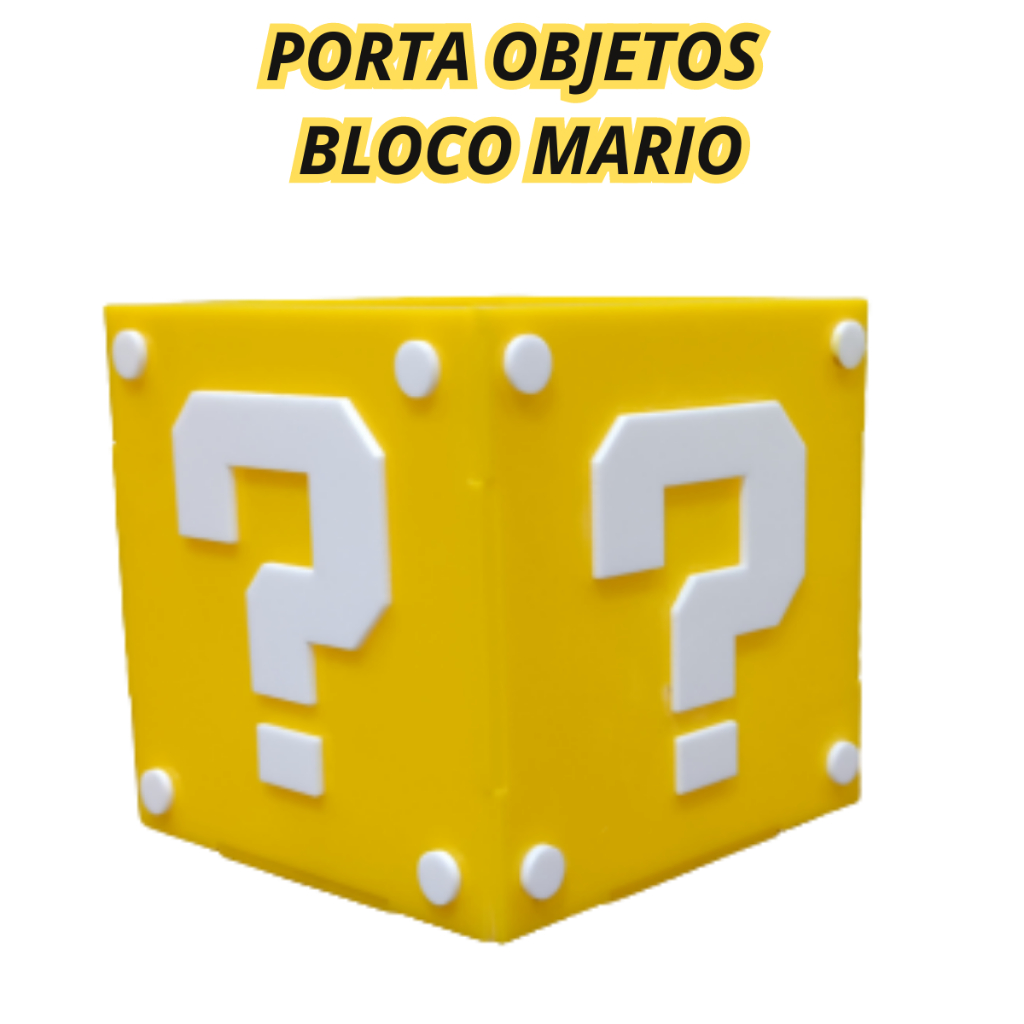 Porta Objetos Cubo PowerUp Amarelo e Branco Presente Geek Gamers