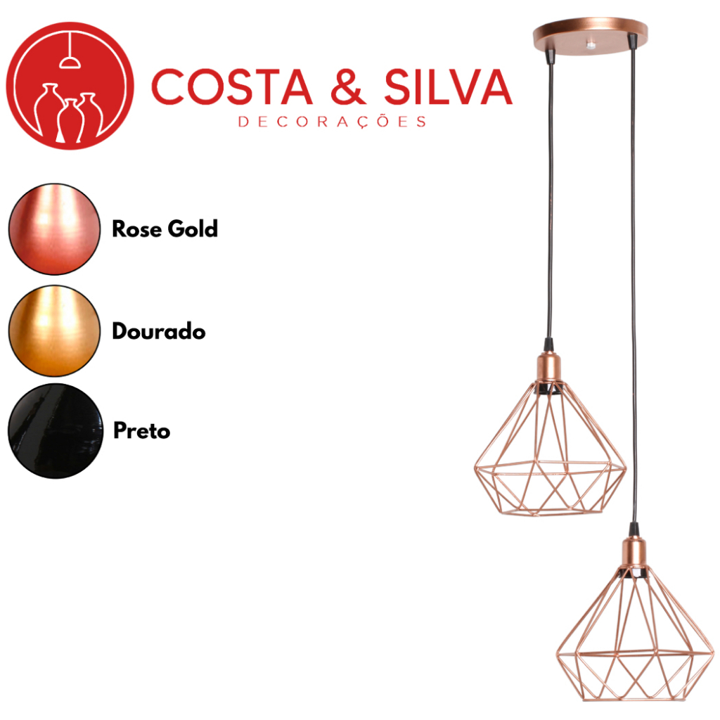 2 Pendente Diamante Aramado Duplo Luminária Canopla Única Lustre de Teto Estilo Industrial