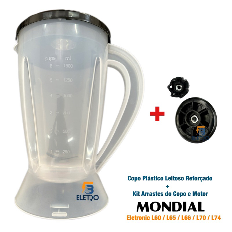 Kit Arrastes + Copo Plástico Reforçado Liquidificador Mondial Eletronic L60 L66 L70 L74