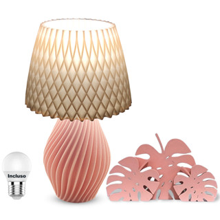 Luminária Abajur Decorativo Bivolt com Lampada Led + Enfeite Folhagens Moderno