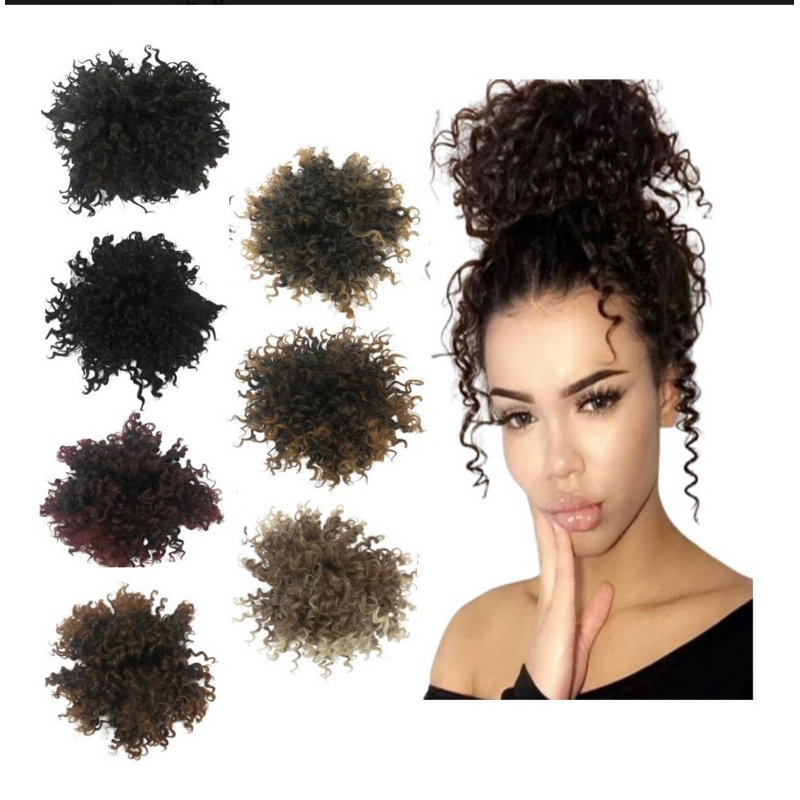 Coque Afro Puff De Fibra Orgânica  Aplique Afro Cacheado