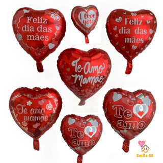 Kit 10 Balões Metalizados Coração Com Frases Dia Das Mães Namorados Te Amo Para Decoração