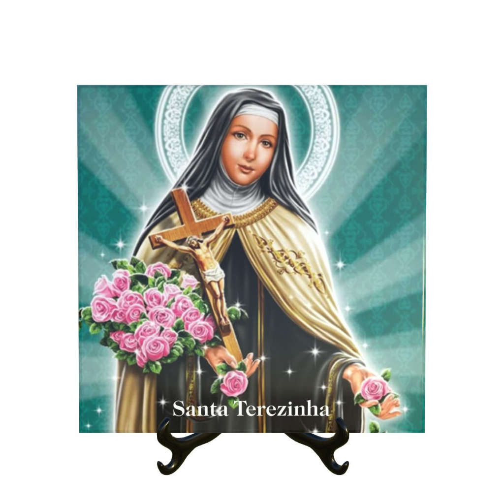 Quadro Azulejo Santa Terezinha modelo A2 vários tamanhos presente religioso católico aniversário