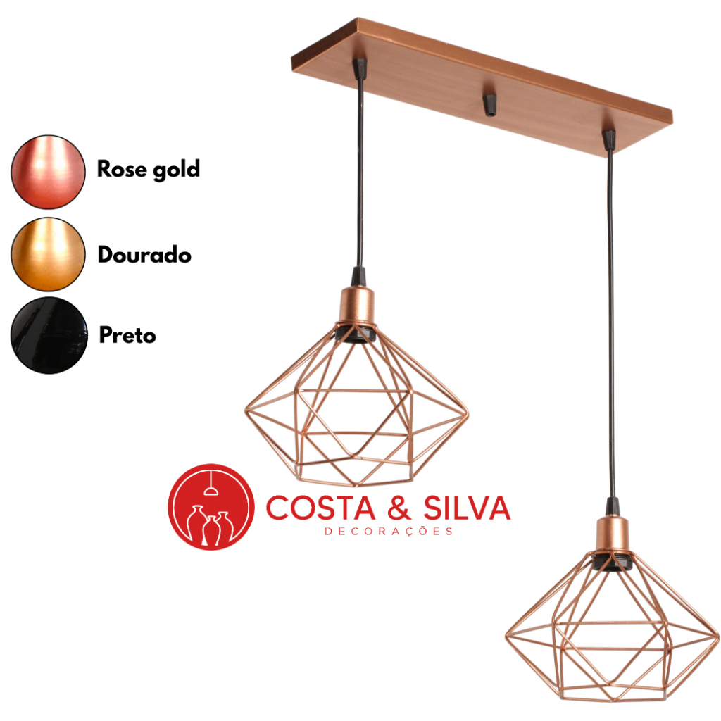 2 Pendente Diamante Aramado Duplo Luminária Canopla Única Lustre de Teto