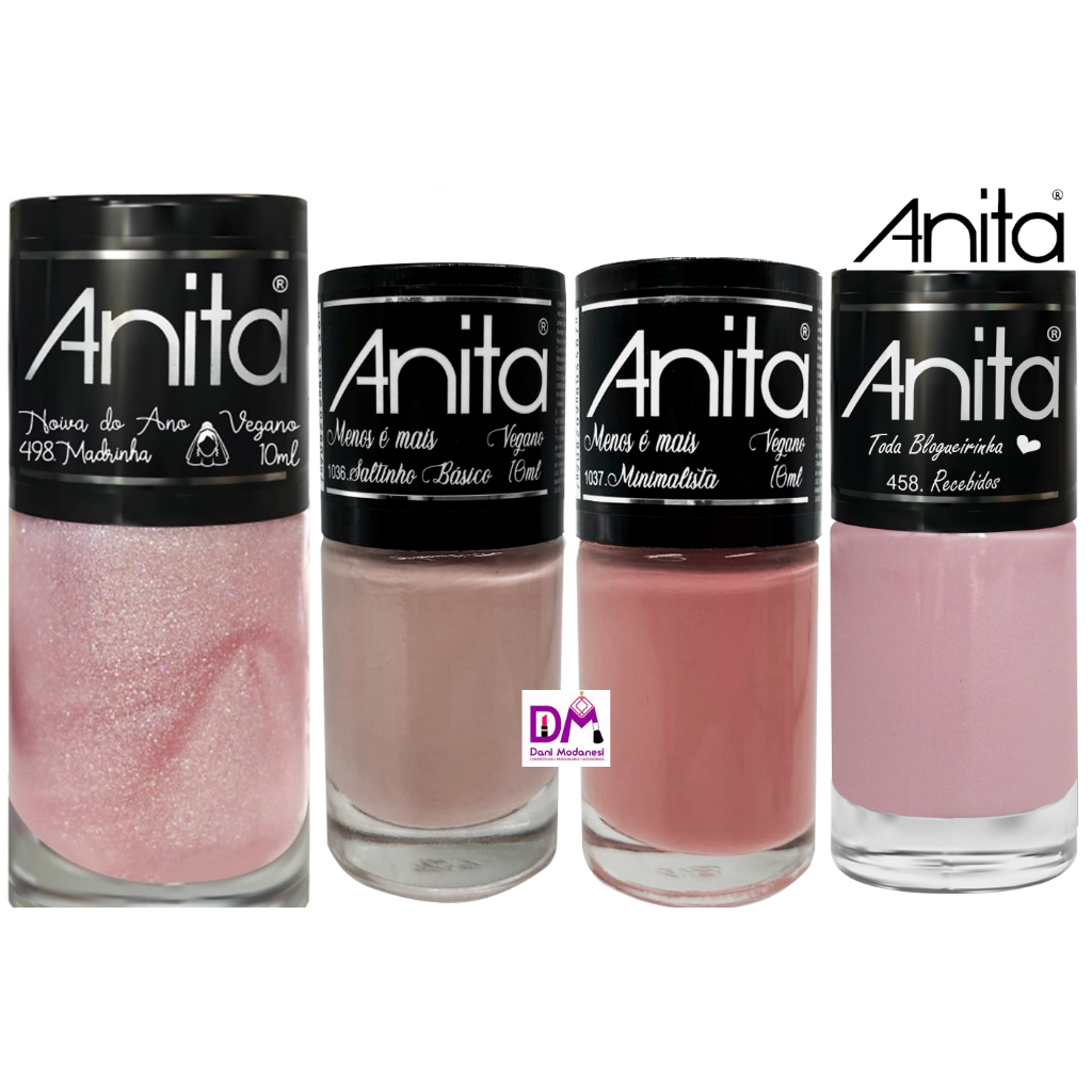 Esmaltes Anita - Tons de Rosê e Nude - Kit com 4 Unidades