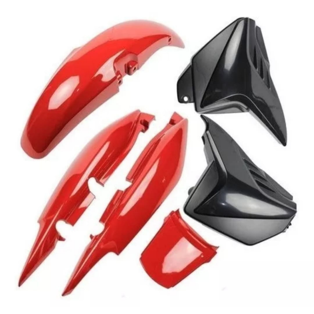 Kit Carenagem plástico Fan 125 2011-2013 Tampa Lateral + Para-lama Dianteiro + Rabeta Vermelho Maceió  Pintado