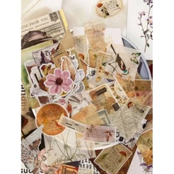 50 Pçs Scrapbook / Adesivos e Papéis Vintage / Peças para Bullet Journal