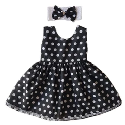 Vestido Infantil Tiara Bebê Menina Preto Bolinhas Mary Diversas Cores - Tam. P ao 3 anos
