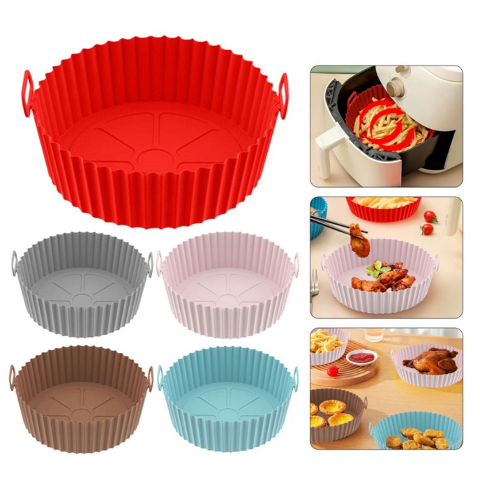 1/2/3 Forma de Silicone Flexível para Air Fryer e Forno Cesto para Fritadeira Elétrica com Alça