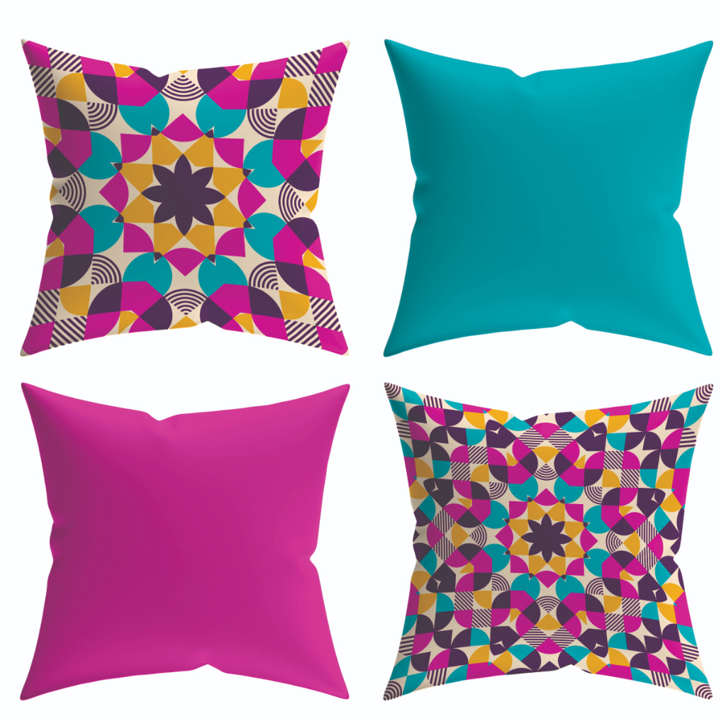 Kit 4 Capas de Almofadas Decorativas Estampadas - Mandala Azul e Rosa