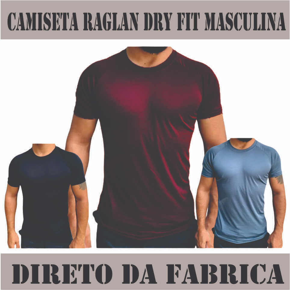 Camiseta Dry Fit Raglan Masculina Versátil Lisa Academia Corrida Leve Direto Da Fábrica Esporte Reforçado Confortável