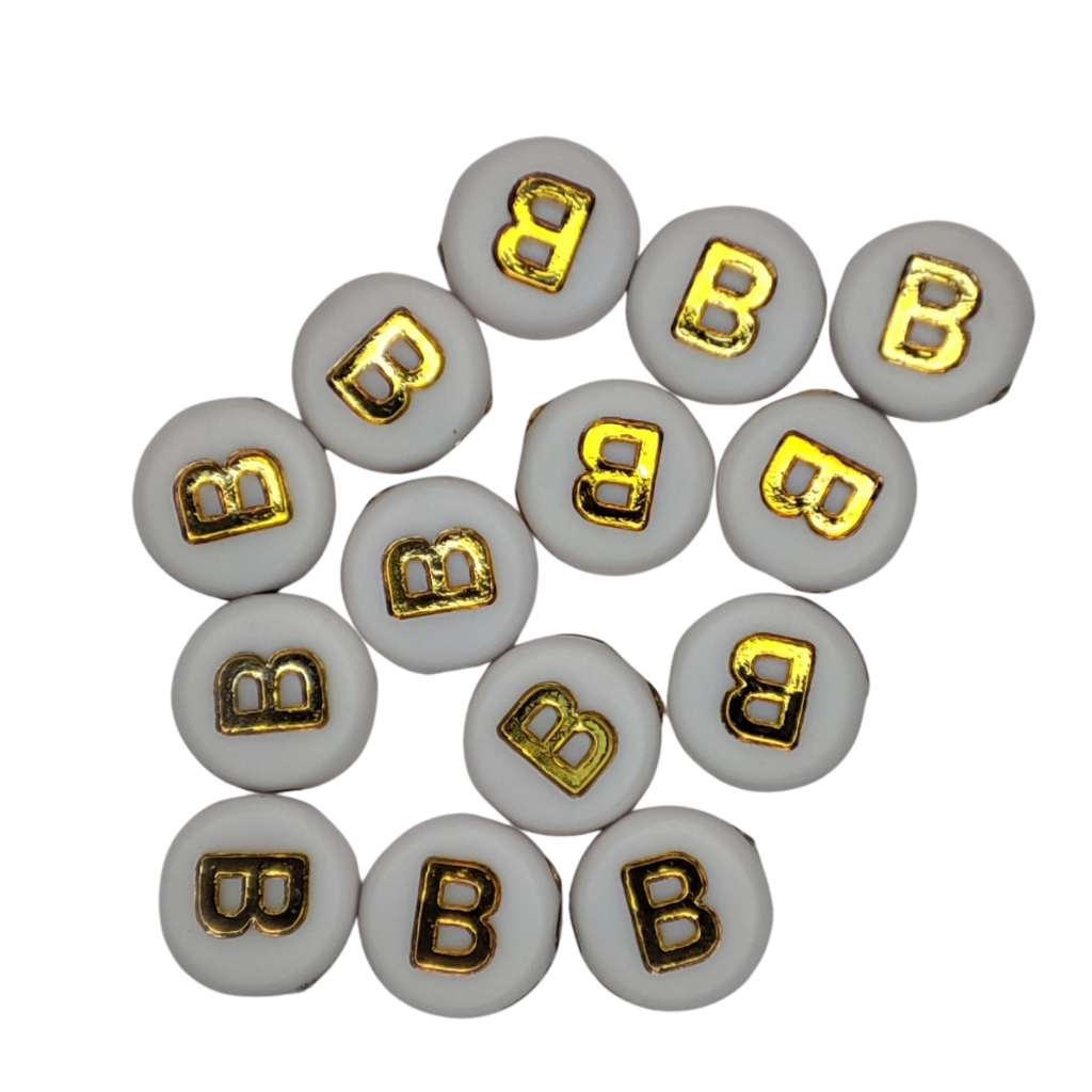 25 Miçangas De Letras Alfabeto Vogal E Consoante A Sua Escolha Branco E Dourado