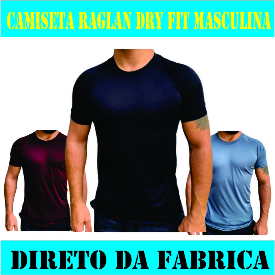 Camiseta Dry Fit Raglan Masculina Versátil Lisa Academia Corrida Praia Tecido Leve Confortável Esportivo Ou Casual