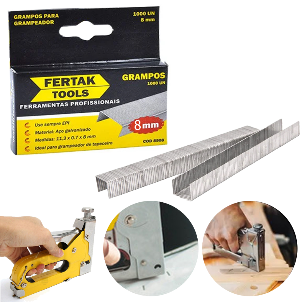 Grampo 8mm P/ Grampeador Manual Estofado Tapeçaria 1000 Pcs