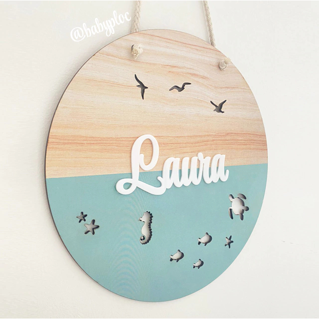 Porta Maternidade MDF com Nome em Acrílico Espelhado|FUNDO DO MAR FURADO em Oferta na Shopee