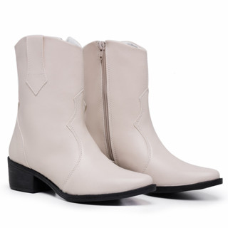 Bota Texana Western Feminina Dhshoes Cano Médio Country Preta ou Off White