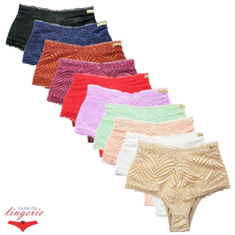 Kit 10 Calcinha Cinta Cintura Alta Tanga Pala Rendada Modeladora