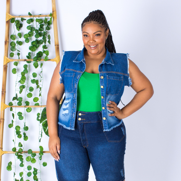 Colete jeans store feminino plus size