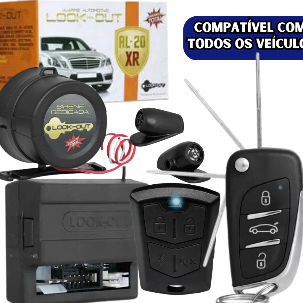 Alarme Automotivo Veicular Universal Chave Canivete + Controle Levanta vidros Look Out Al20XR