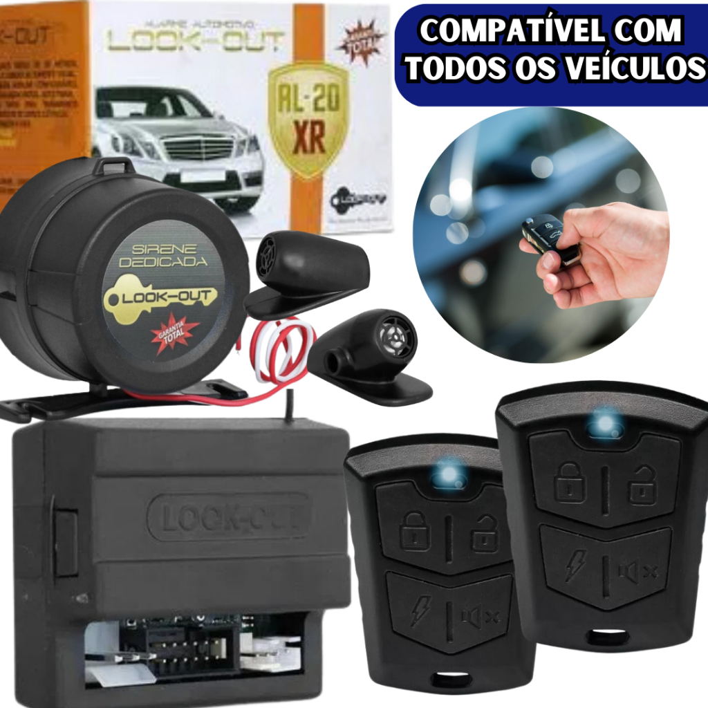 Alarme Automotivo Veicular Universal Levanta Vidro Travamento Corta Corrente Look out Al20XR