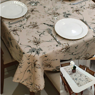 Toalha de Mesa 4 Lugares Quadrada + Caminho de Mesa em Tecido Linhão Rústico Floral Cinza em Oferta na Shopee