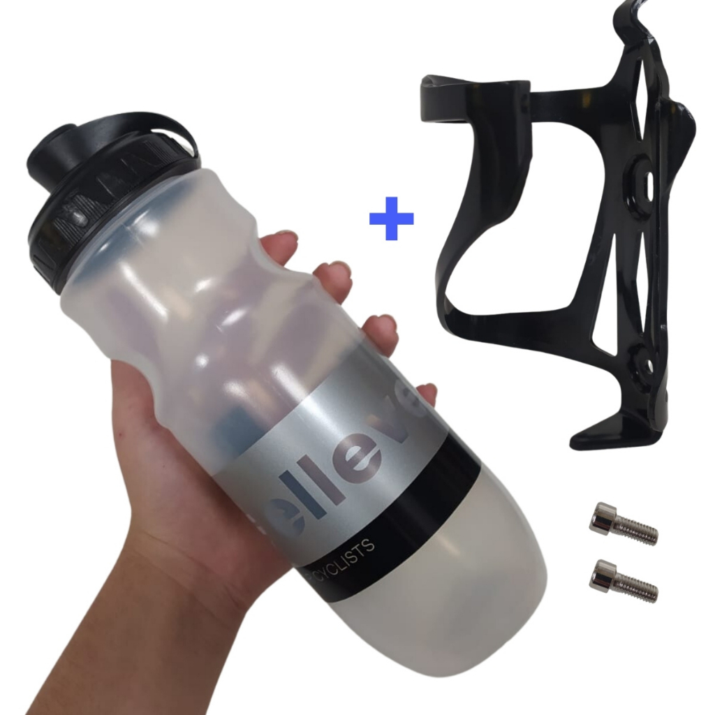 Kit Suporte 125g + Garrafinha Caramanhola Bike 650ml Bicicleta Garrafa Para Ciclista Atleta Presente Livre de BPA Plástico Bico Alça Suporte de Fixação Envio Rápido Brasil