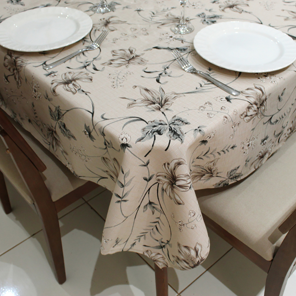 Toalha de Mesa Retangular 6 Lugares Linhão Estampado 2,20m X 1,40m Floral Cinza Sala/Jantar em Oferta na Shopee