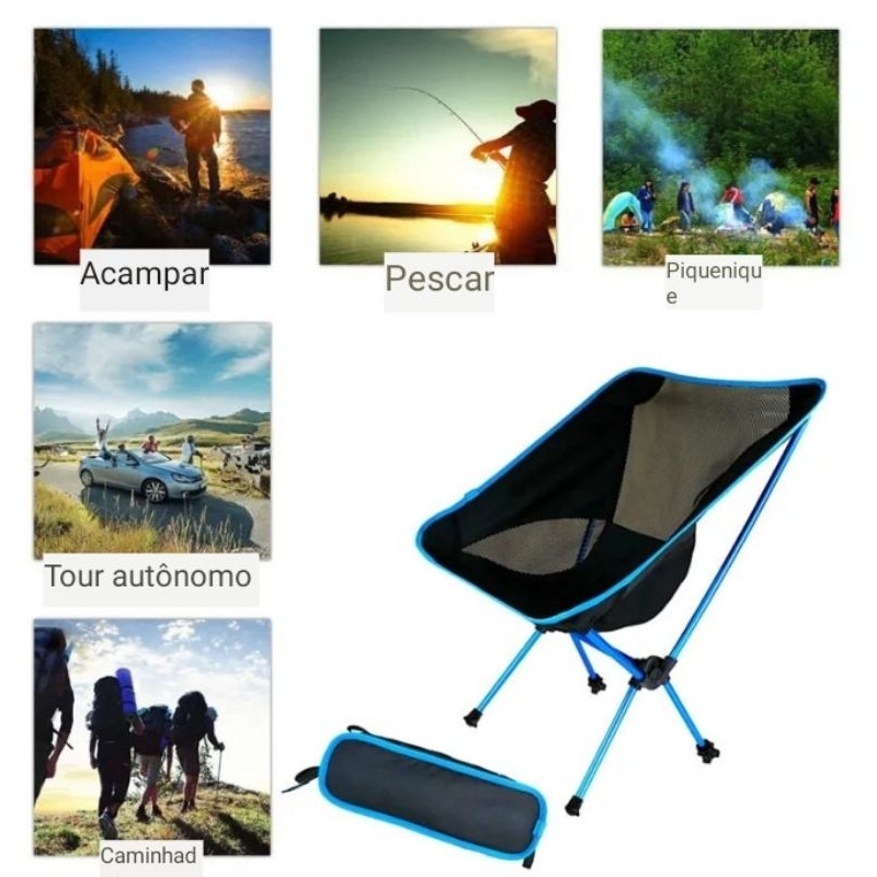 Cadeira de pesca e camping dobrável cadeira mágica dobra e fica pequena da para carregar em uma pequena bolsa onde se pode transporta sem ocupa espaça seus amigos vão ficar impressionado quando vc chegar com a bolsa e dizer que tem uma cadeira dentro